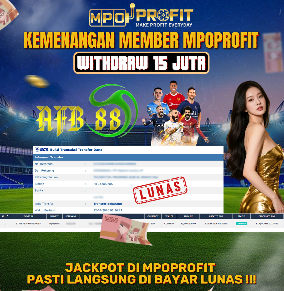 MPOPROFIT JACKPOT AFB 88! KEMENANGAN MURNI DI (OVER UNDER TOTAL RP 15.000.000,- LUNAS)